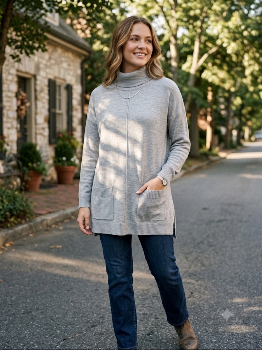 Talbots 100% Merino Wool Gray Cowl‎ Neck Sweater Size M